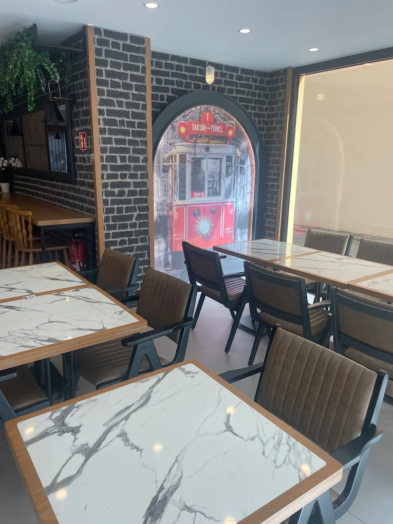 Dining area with Istanbul tram mural